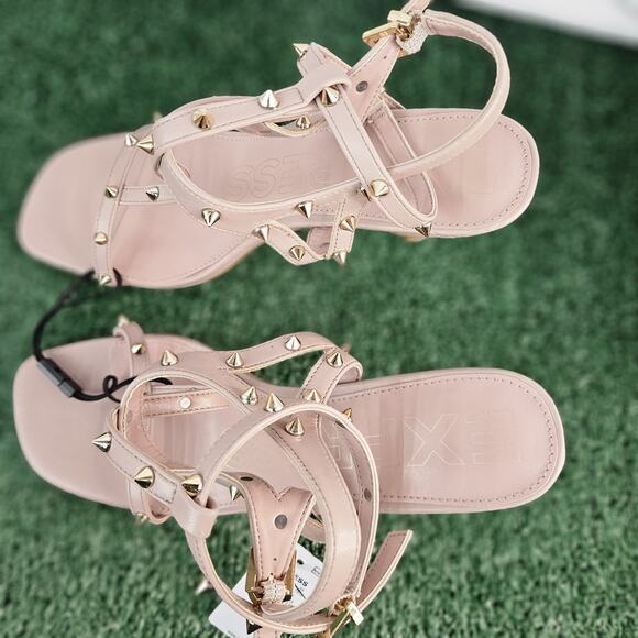 Express Soft Blush Gold Stud Strappy Block Heels Size 10 Brand New - Picture 4 of 8